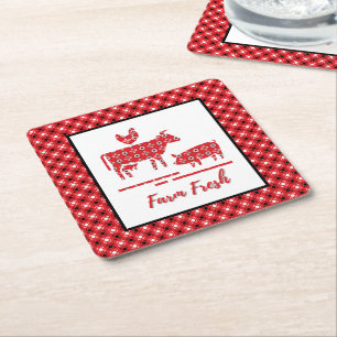 Farm Animals Bandanna Print  Square Paper Coaster