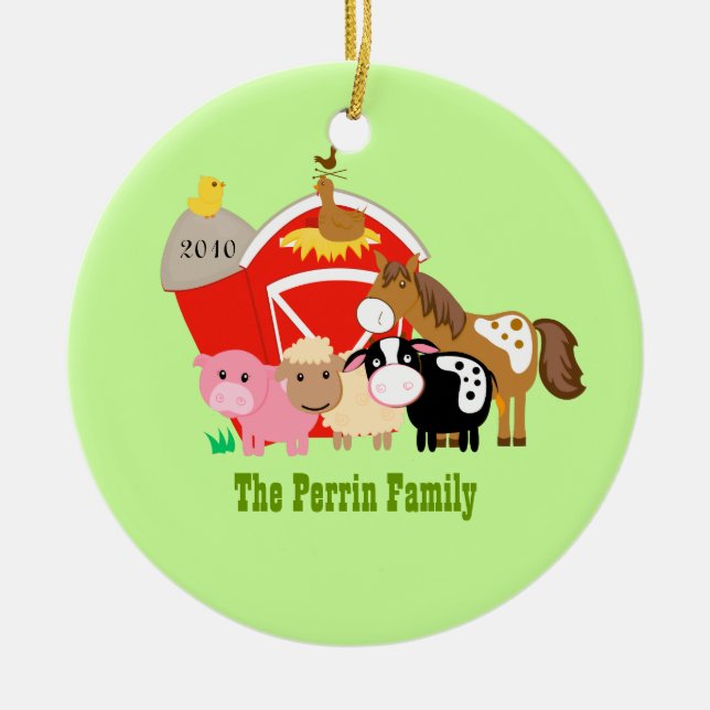 FARM ANIMALS Barn Custom Christmas Ornament (Front)