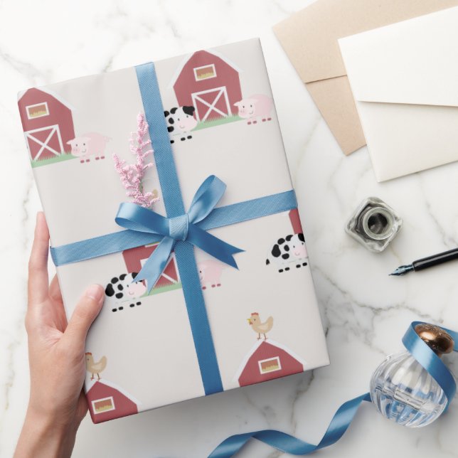 Farm Animals & Barn Pattern Beige Wrapping Paper (Gifting)