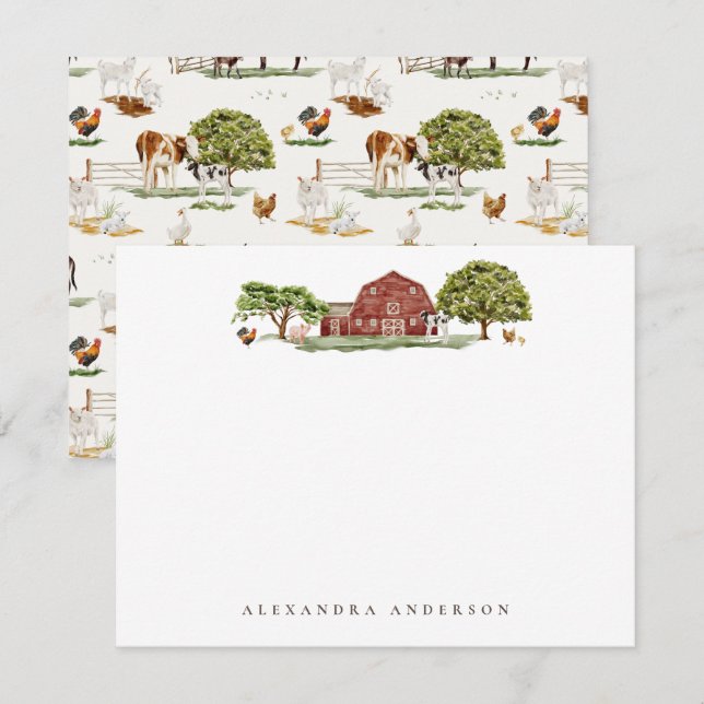 Farm Animals & Barn Personal Stationery Note Card (Front/Back)