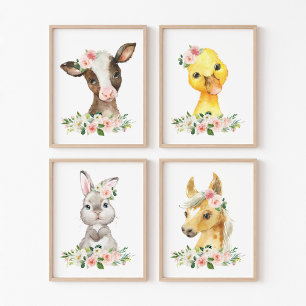Farm Animals, Barn, Pink Flowers, Girl Nursery
