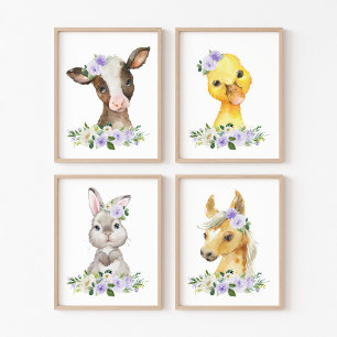 Farm Animals, Barn, Purple Flowers, Gender Neutral