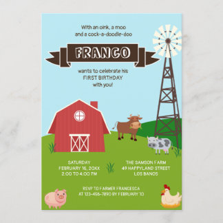 Farm Animals Barnhouse Birthday Invitation
