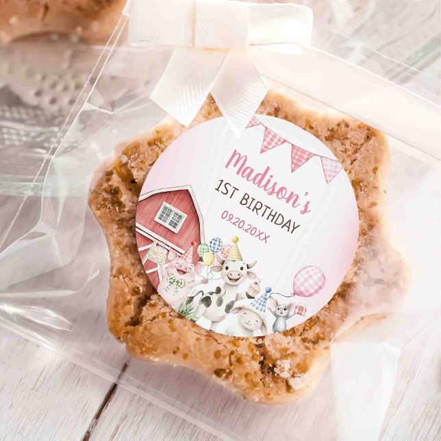 Farm Animals Barnyard 1st Birthday Classic Round Sticker (Creator Uploaded)