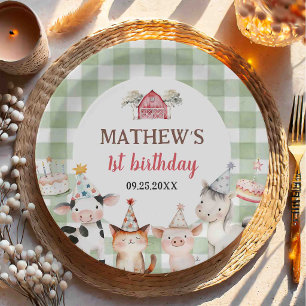 Farm Animals Barnyard 1st Birthday Paper Plate