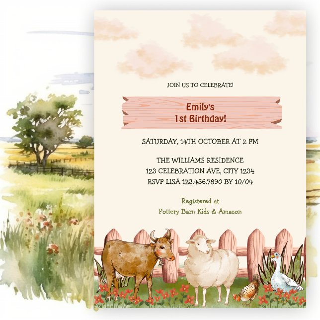 Farm Animals Barnyard 1st Birthday Party Invitation (Creator Uploaded)