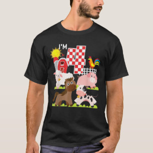 Farm Animals Barnyard 4Th Birthday I'm 4-Year Old T-Shirt
