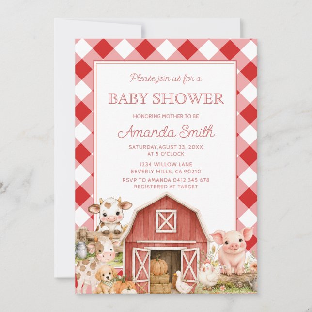 Farm Animals Barnyard Baby Shower Invitation (Front)
