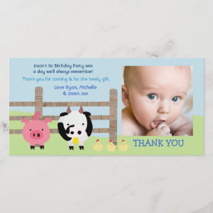 Farm Animals Barnyard Baby Thank You Photo Card