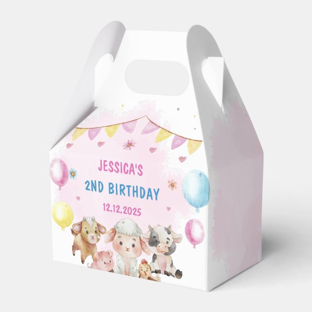 Farm Animals Barnyard Balloon Birthday Party  Favour Box (Front Side)