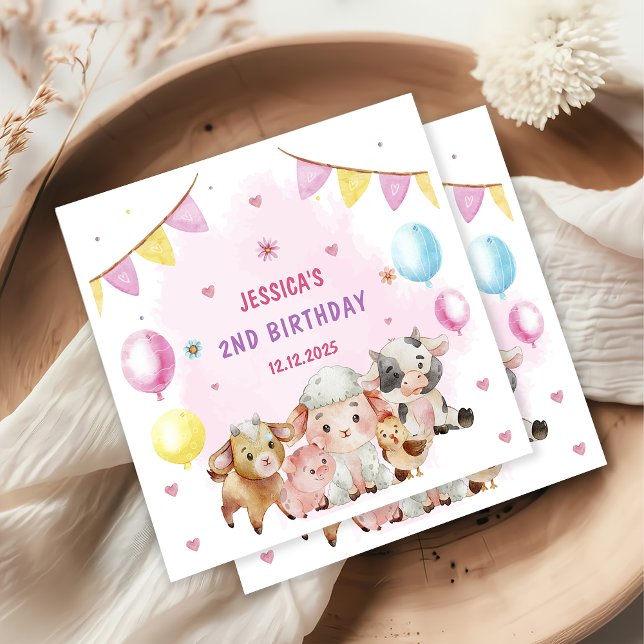 Farm Animals Barnyard Balloon Birthday Party Napkin (Creator Uploaded)