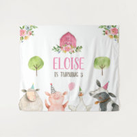 Farm Animals Barnyard Banner Pink Girl Birthday