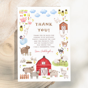 Farm Animals Barnyard Bash Birthday Party Thank You Card