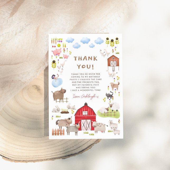 Farm Animals Barnyard Bash Birthday Party Thank You Card (Creator Uploaded)
