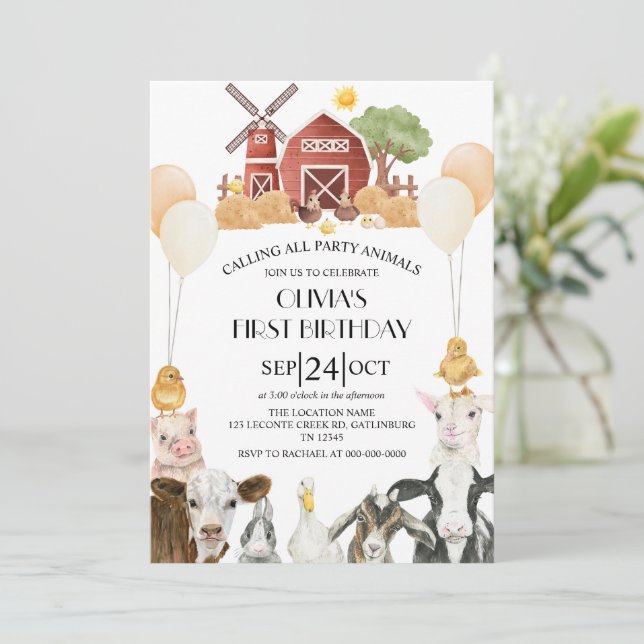 Farm Animals Barnyard Bash Ranch Birthday Party Invitation (Standing Front)