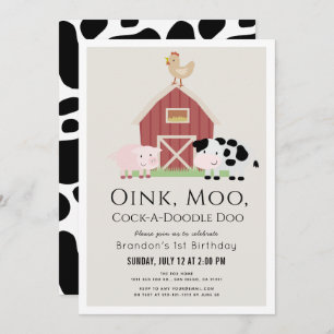Farm Animals Barnyard Beige 1st Birthday Invitation