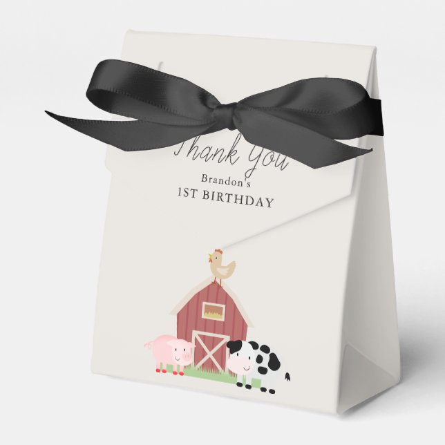 Farm Animals Barnyard Beige Birthday Favour Box (Front Side)
