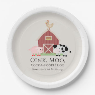 Farm Animals Barnyard Beige Birthday Paper Plate