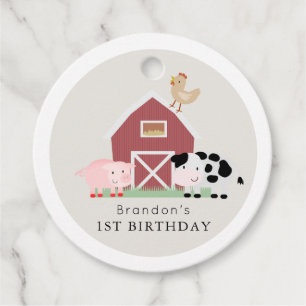 Farm Animals Barnyard Beige Birthday Thank You Favour Tags