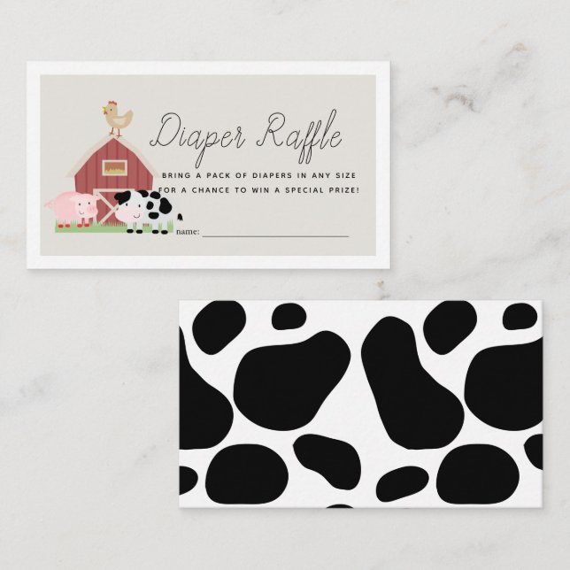 Farm Animals Barnyard Beige Diaper Raffle Ticket Enclosure Card (Front/Back)