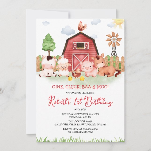 Farm Animals Barnyard Birthday Invitation (Front)
