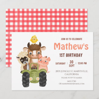 Farm animals Barnyard Birthday Invitation