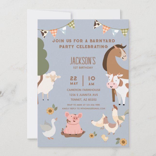 Farm Animals Barnyard Birthday  Invitation (Front)