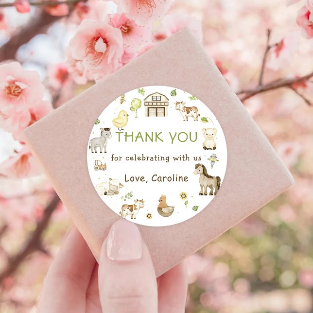 Farm Animals Barnyard Birthday Party Classic Round Sticker (Creator Uploaded)