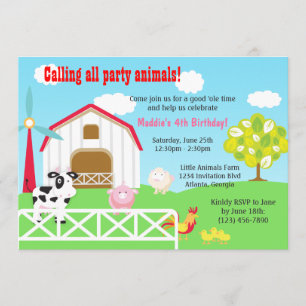 Farm Animals Barnyard Birthday Party Invitation