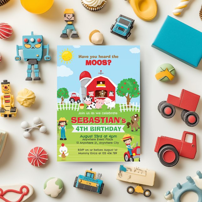 Farm Animals Barnyard Birthday Party Invitation (Farm Animals Barnyard Red Tractor Birthday )