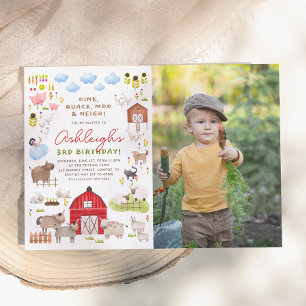 Farm Animals Barnyard Birthday Party Photo Invitation