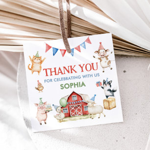 Farm Animals Barnyard Birthday Party Square Favour Tags