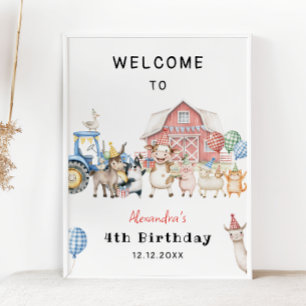 Farm Animals Barnyard Birthday Party Welcome Poster