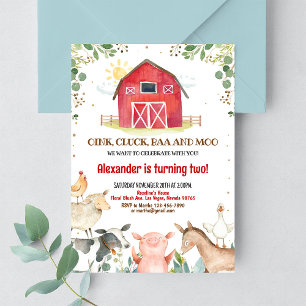 Farm Animals Barnyard Boy 1st Birthday Invitation