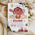 Farm Animals Barnyard FARM BIRTHDAY Invitation<br><div class="desc">FARM PARTY (RED) - This adorable Farm Animals Barnyard Birthday Cowprint, Boy birthday invitation is fully editable, can be printed and mailed out or the birthday evite can be shared via email and social media! This red Farm Birthday Party Invitation showcases a Cow, Pig, Sheep, Rooster, Baby Chick, and a...</div>