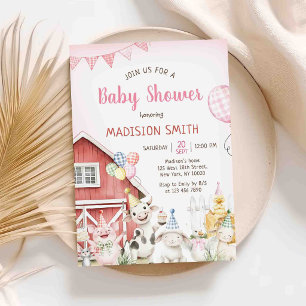Farm Animals Barnyard Girl Baby Shower Invitation