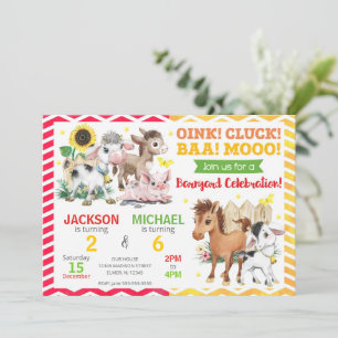 Farm Animals Barnyard Joint Birthday Party Invitation