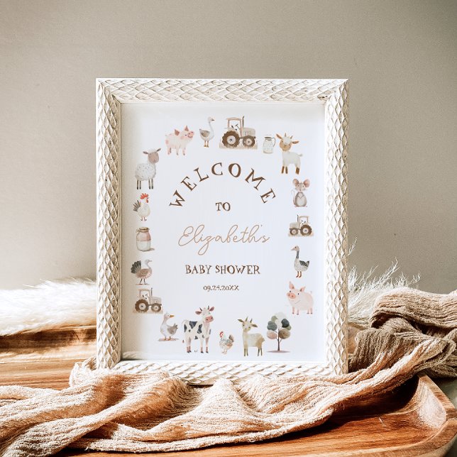 Farm Animals Barnyard Neutral Baby Shower Welcome Poster (Creator Uploaded)