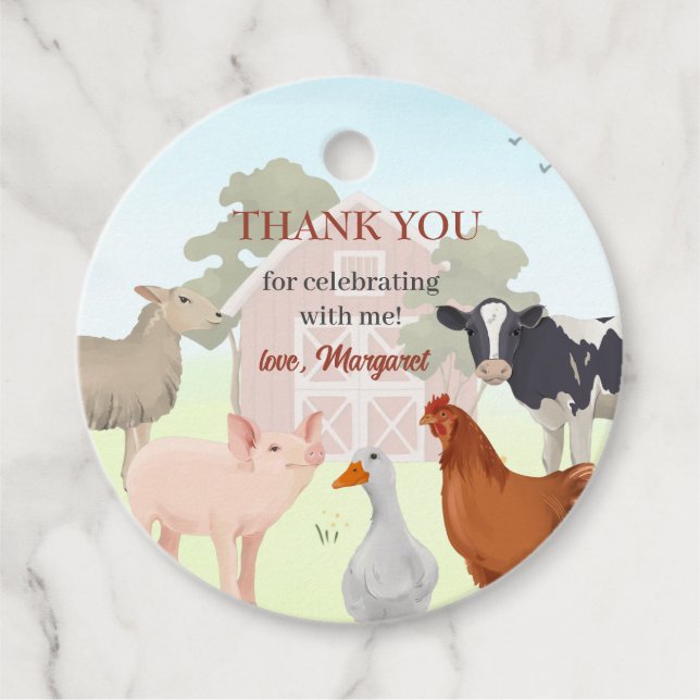 Farm Animals Barnyard Party  Favour Tags (Front)