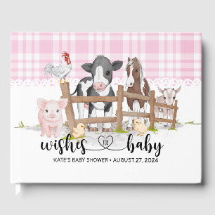 Farm Animals Barnyard Pink Baby Shower Guest Book