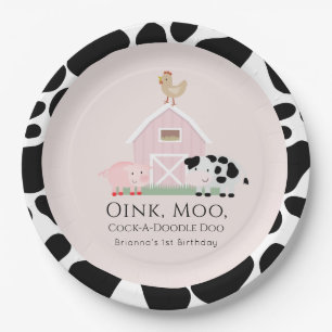 Farm Animals Barnyard Pink Girl Birthday Paper Plate