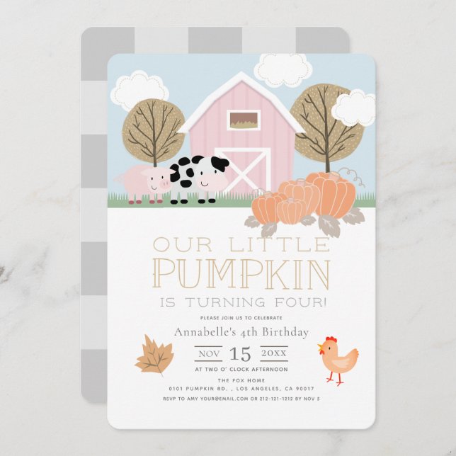 Farm Animals Barnyard Pumpkin Patch Birthday Invitation (Front/Back)