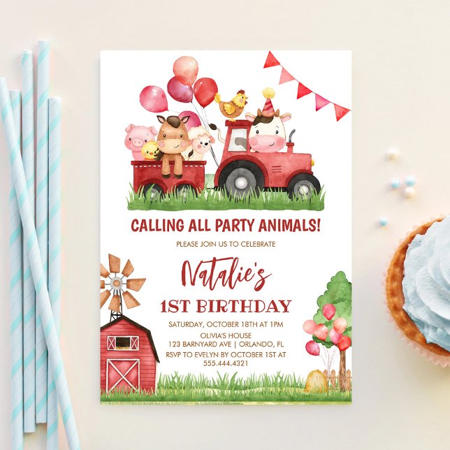Farm Animals, Barnyard, Ranch Girls 1st Birthday Invitation (Creator Uploaded)