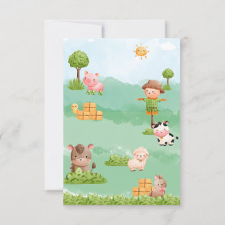 Farm Animals Barnyard Red Tractor Birthday  Invitation