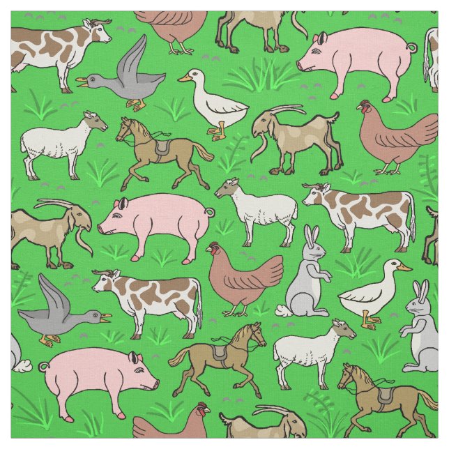 Farm Animals Barnyard Rustic Country Ranch Pattern Fabric (Swatch)
