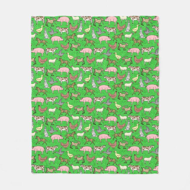 Farm Animals Barnyard Rustic Country Ranch Pattern Fleece Blanket (Front)