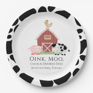 Farm Animals Barnyard White Baby Shower Paper Plate