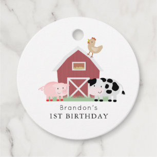 Farm Animals Barnyard White Birthday Thank You Favour Tags