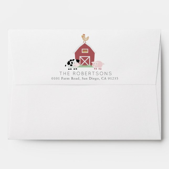 Farm Animals Barnyard White  Envelope (Back (Top Flap))