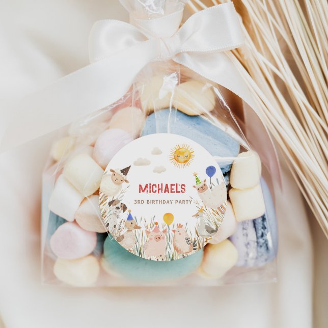 Farm Animals Birthday Banner Classic Round Sticker (Creator Uploaded)